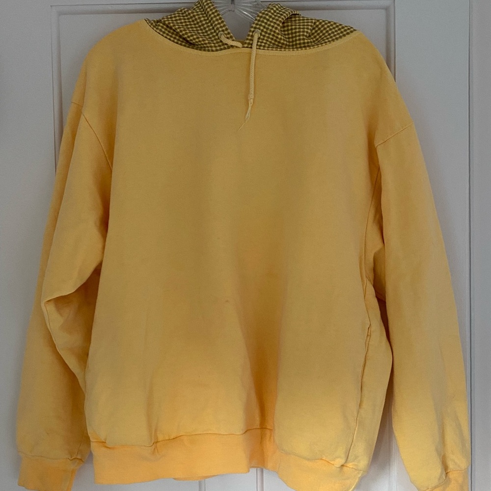 Vintage Yellow Hoodie with Patterned Hood
